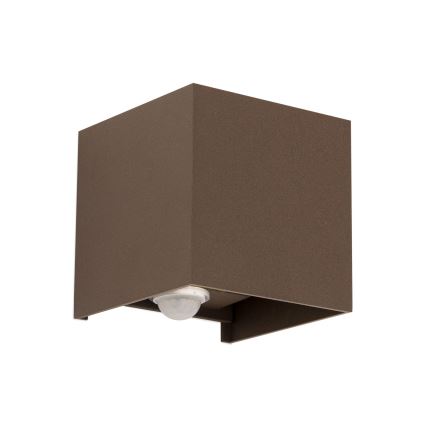 Външно стеново осветително тяло със сензор за движение и за здрач CUBE-S LED/13W/230V IP54 кафяво