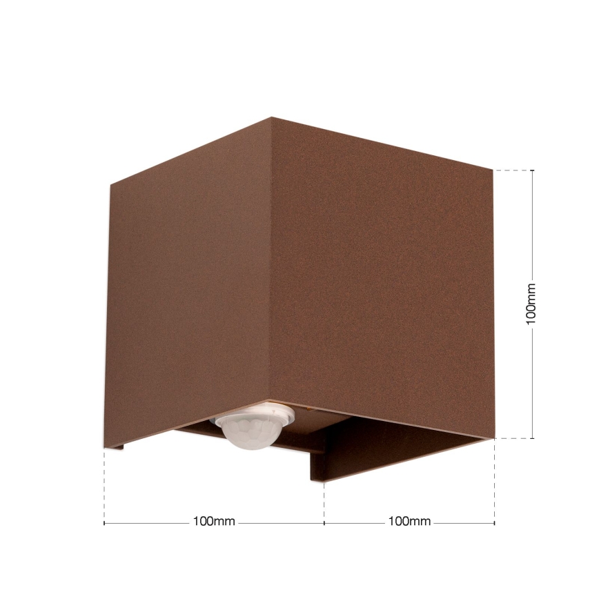 Външно стеново осветително тяло със сензор за движение и за здрач CUBE-S LED/13W/230V IP54 кафяво