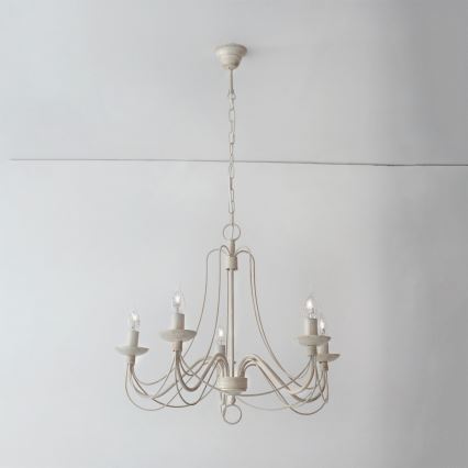 Пендел VELA 5xE14/40W/230V Ø 60 см бял/златист/патина