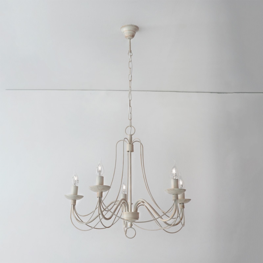 Пендел VELA 5xE14/40W/230V Ø 60 см бял/златист/патина