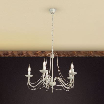 Пендел VELA 5xE14/40W/230V Ø 60 см бял/златист/патина