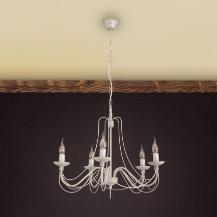 Пендел VELA 5xE14/40W/230V Ø 60 см бял/златист/патина