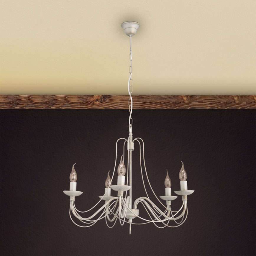 Пендел VELA 5xE14/40W/230V Ø 60 см бял/златист/патина