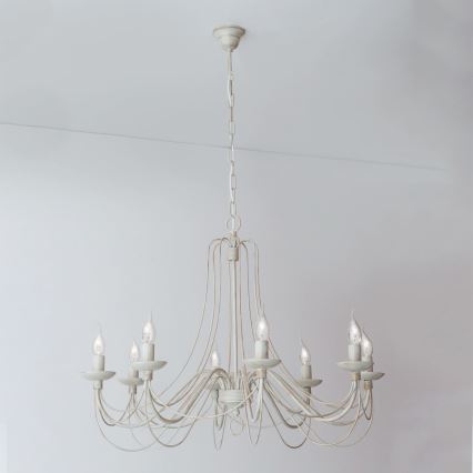 Пендел VELA 8xE14/40W/230V Ø 80 см бял/златист/патина