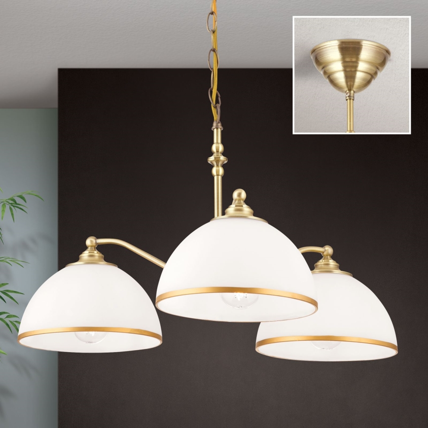 Пендел OLD LAMP 3xE27/40W/230V Ø 65 cm бял/месинг