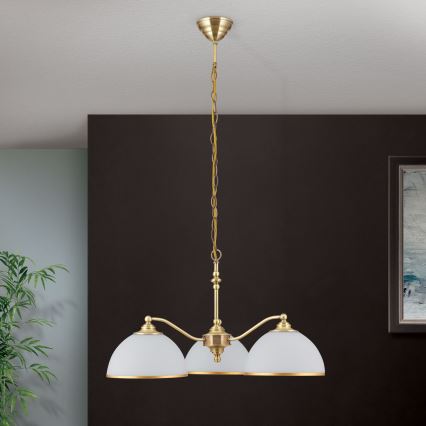 Пендел OLD LAMP 3xE27/40W/230V Ø 65 cm бял/месинг