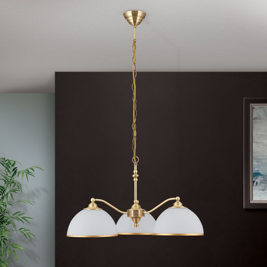 Пендел OLD LAMP 3xE27/40W/230V Ø 65 cm бял/месинг