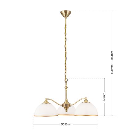 Пендел OLD LAMP 3xE27/40W/230V Ø 65 cm бял/месинг