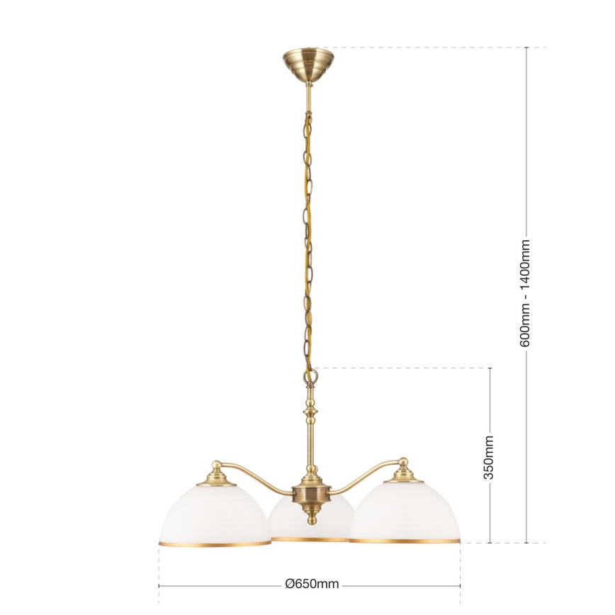 Пендел OLD LAMP 3xE27/40W/230V Ø 65 cm бял/месинг