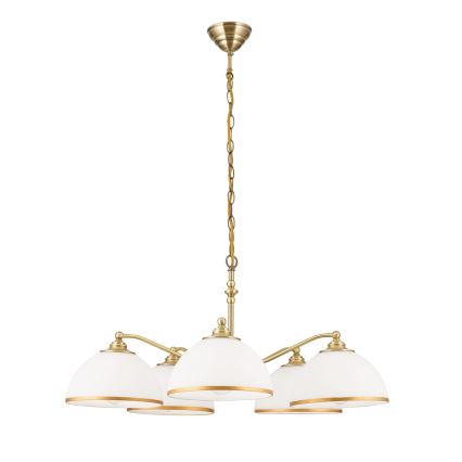 Пендел OLD LAMP 5xE27/40W/230V Ø 75 cm бял/месинг