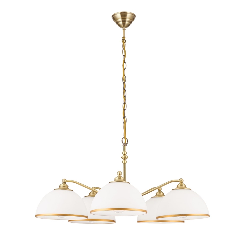 Пендел OLD LAMP 5xE27/40W/230V Ø 75 cm бял/месинг