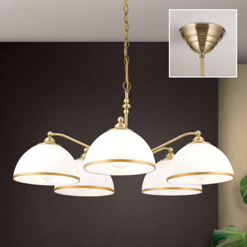 Пендел OLD LAMP 5xE27/40W/230V Ø 75 cm бял/месинг