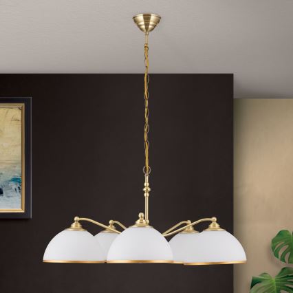 Пендел OLD LAMP 5xE27/40W/230V Ø 75 cm бял/месинг