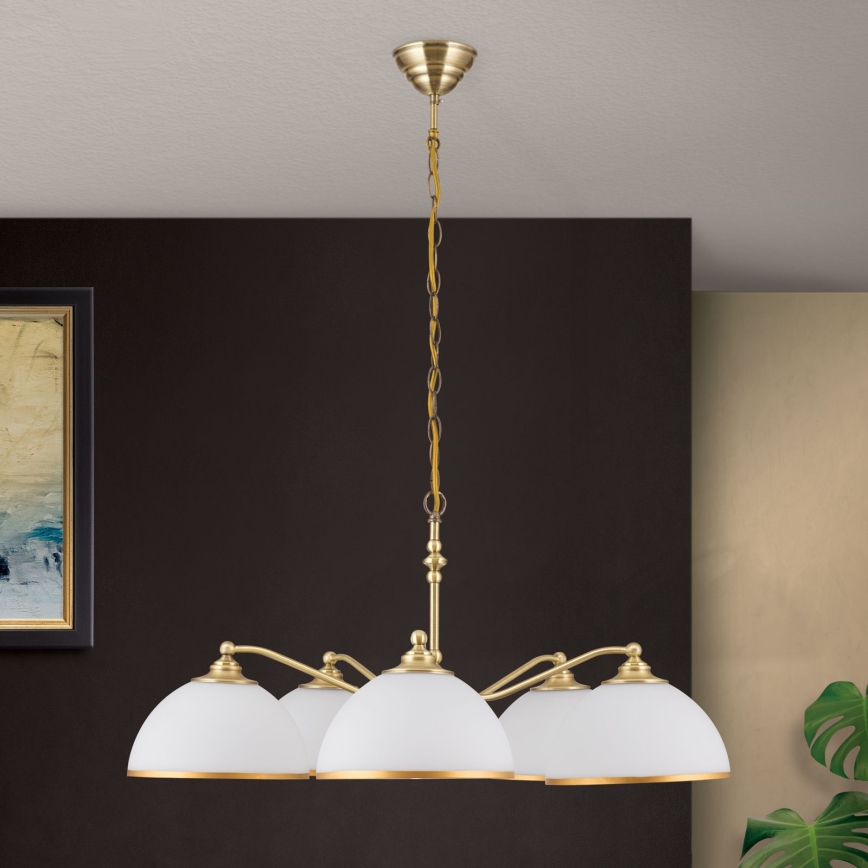 Пендел OLD LAMP 5xE27/40W/230V Ø 75 cm бял/месинг