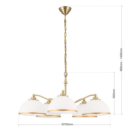 Пендел OLD LAMP 5xE27/40W/230V Ø 75 cm бял/месинг