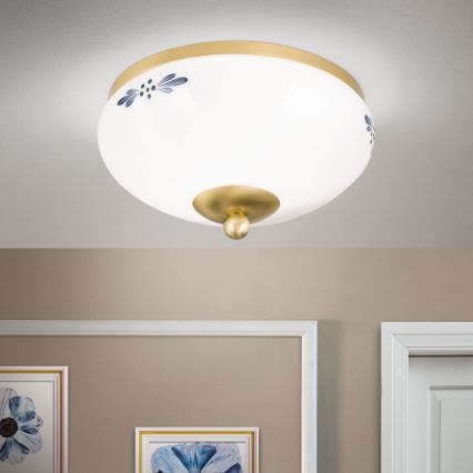 Плафон LANDHAUS 1xE27/60W/230V Ø 21 cm месинг/бяло/синьо