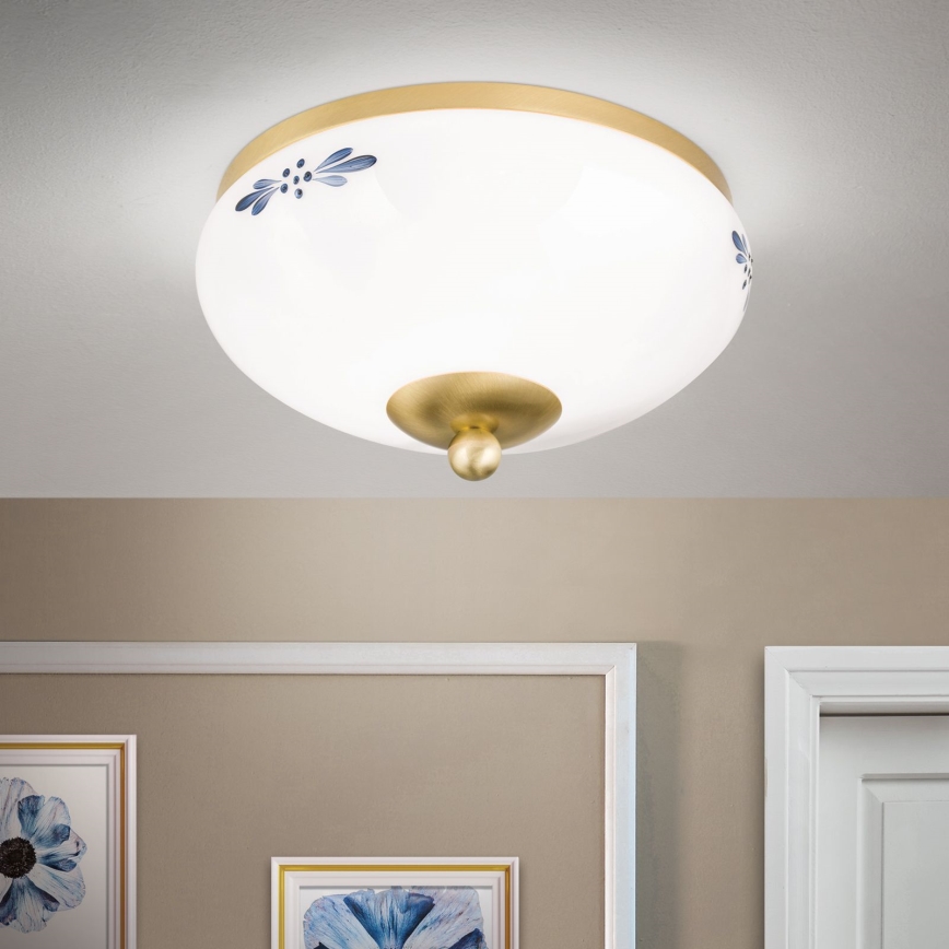 Плафон LANDHAUS 1xE27/60W/230V Ø 21 cm месинг/бяло/синьо