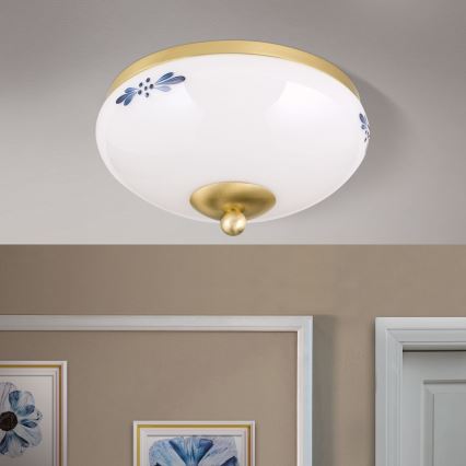 Плафон LANDHAUS 1xE27/60W/230V Ø 21 cm месинг/бяло/синьо