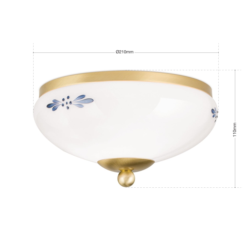 Плафон LANDHAUS 1xE27/60W/230V Ø 21 cm месинг/бяло/синьо