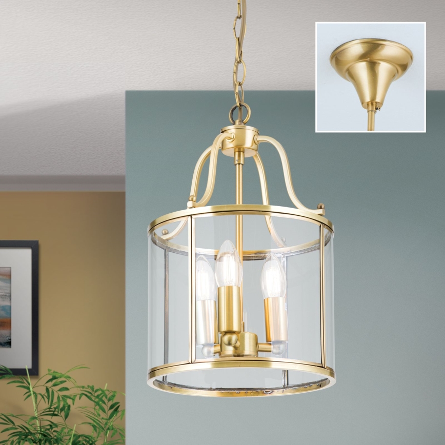 Полилей на верига BRUNO 3xE14/40W/230V, диаметър 25 см, златист