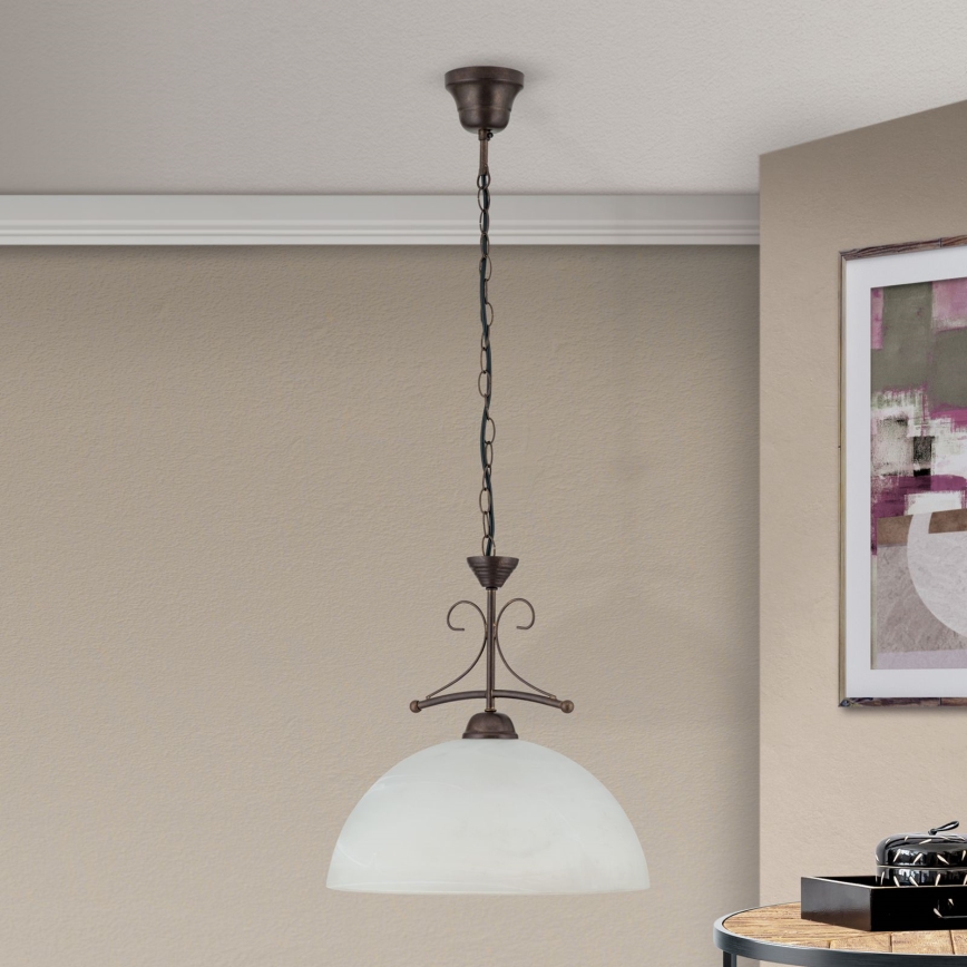 Полилей RULA на верига, 1xE27/40W/230V, диаметър 35 см, бял/бронзов