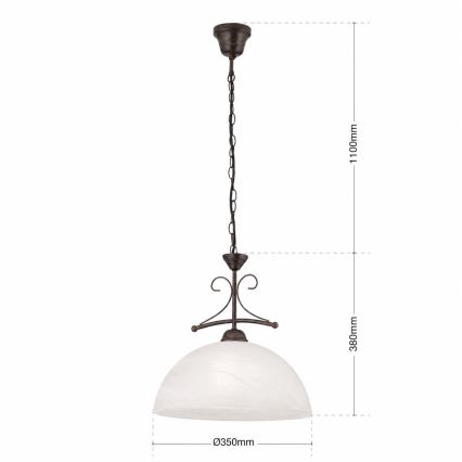 Полилей RULA на верига, 1xE27/40W/230V, диаметър 35 см, бял/бронзов