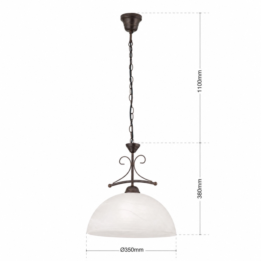 Полилей RULA на верига, 1xE27/40W/230V, диаметър 35 см, бял/бронзов