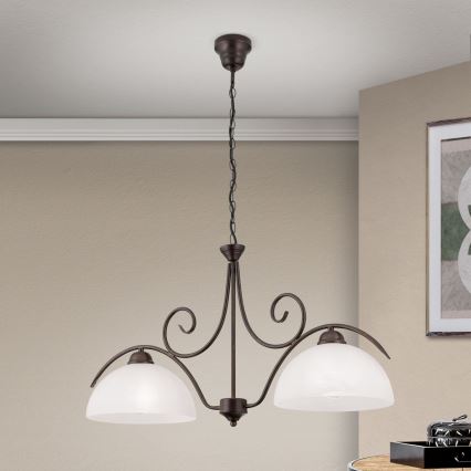 Полилей с верига RULA 2xE27/40W/230V бял/бронзов