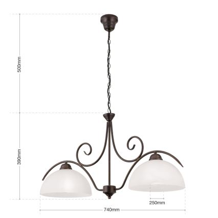 Полилей с верига RULA 2xE27/40W/230V бял/бронзов