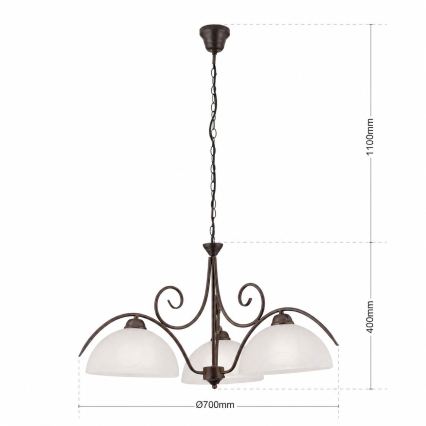Полилей с верига RULA 3xE27/40W/230V Ø 70 см бял/бронзов