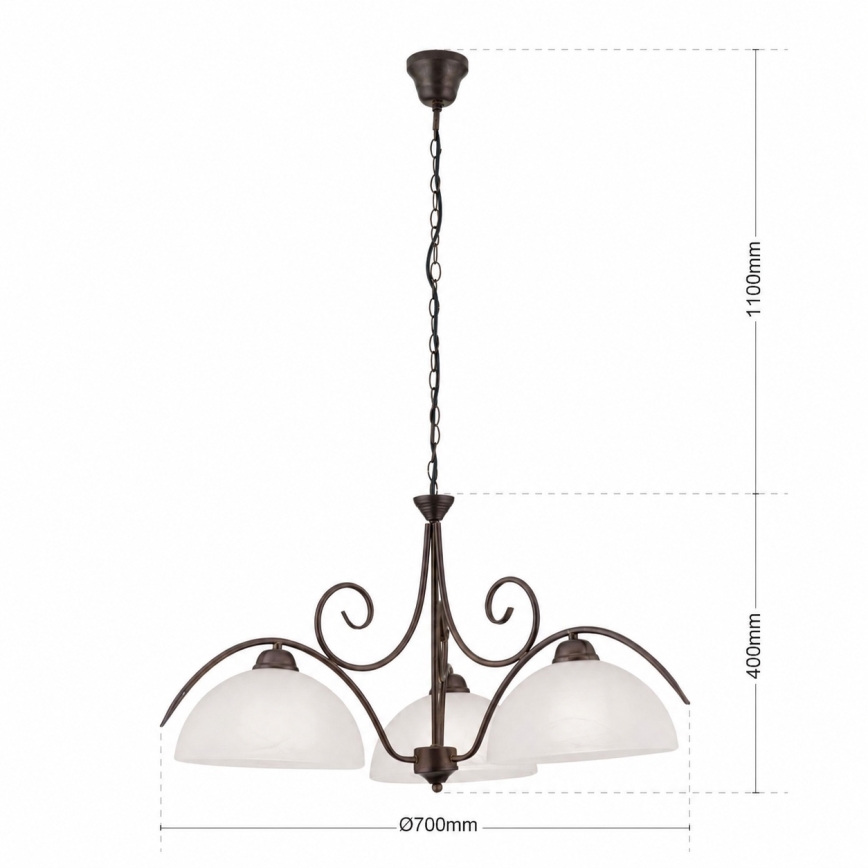 Полилей с верига RULA 3xE27/40W/230V Ø 70 см бял/бронзов