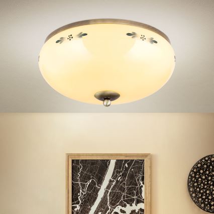 Потолочно осветително тяло LANDHAUS 3xE27/60W/230V Ø 35 см бронзово/бежово/синьо