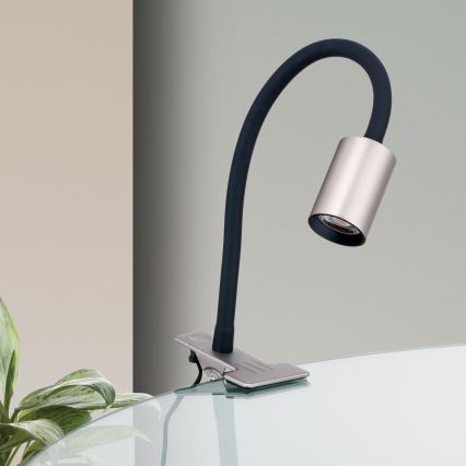 LED Гъвкав настолна лампа с щипка KURT LED/5W/230V сребрист