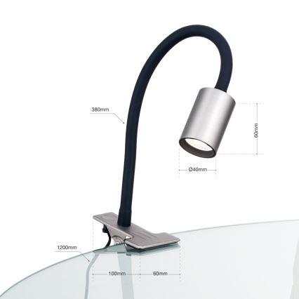 LED Гъвкав настолна лампа с щипка KURT LED/5W/230V сребрист