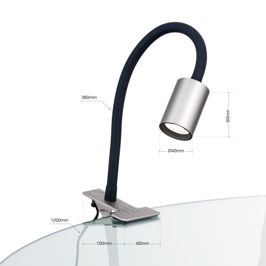 LED Гъвкав настолна лампа с щипка KURT LED/5W/230V сребрист