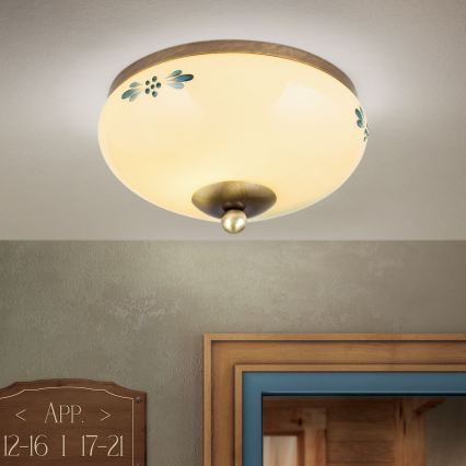 Таванно осветително тяло LANDHAUS 1xE27/60W/230V Ø 21 см бронзово/бежово/синьо