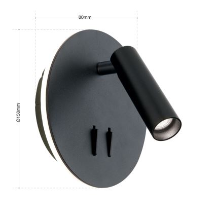 LED Стенен спот LENNY LED/6W/230V + LED/3W черен