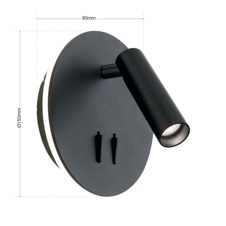 LED Стенен спот LENNY LED/6W/230V + LED/3W черен