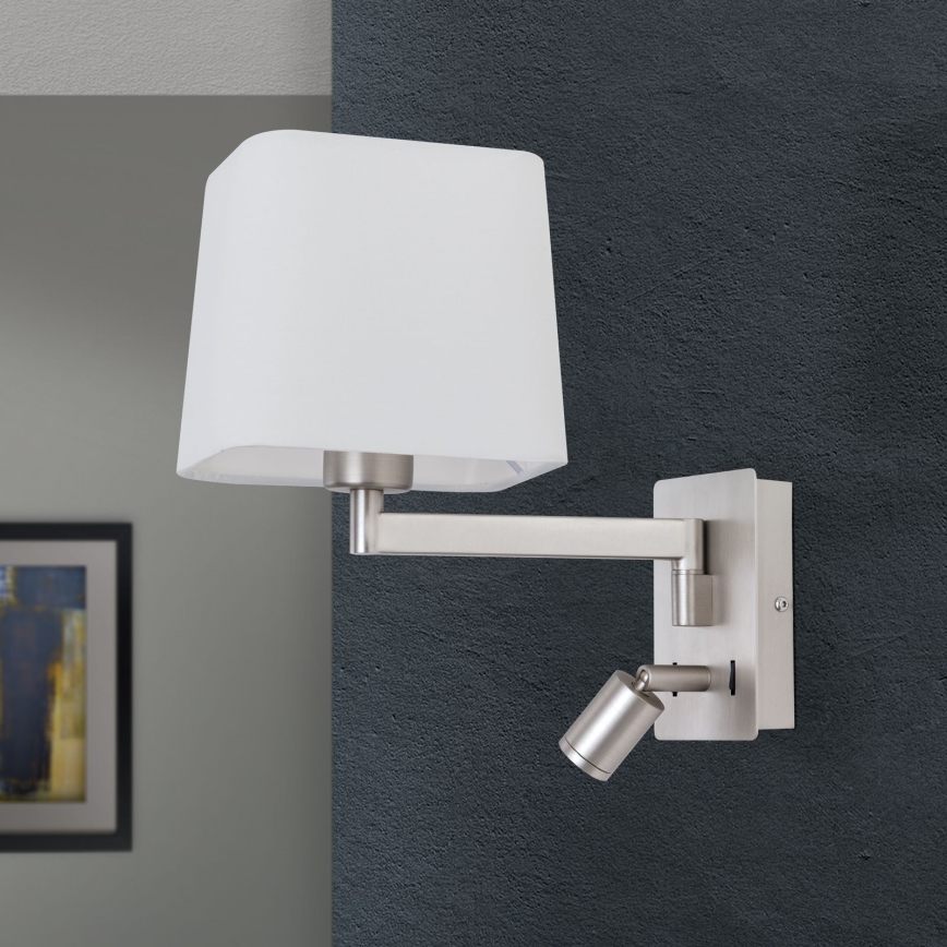 LED Аплик CARLTON 1xE27/40W/230V + LED/3W бял/матов хром