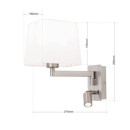 LED Аплик CARLTON 1xE27/40W/230V + LED/3W бял/матов хром