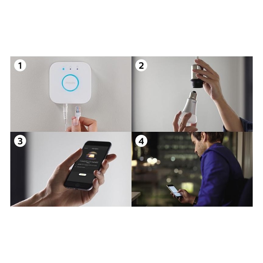 Основен комплект Philips Hue STARTER KIT WHITE 3xE27/9W 2700K+ свързващо устройство 2700K