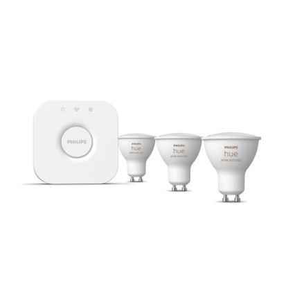 Основен комплект Philips Hue WHITE AND COLOR AMBIANCE 3xGU10/5,7W/230V 2000-6500K + устройство за свързване