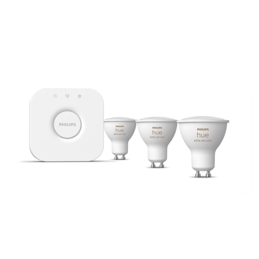 Основен комплект Philips Hue WHITE AND COLOR AMBIANCE 3xGU10/5,7W/230V 2000-6500K + устройство за свързване