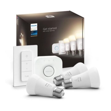 Основен комплект Philips Hue WHITE 3xE27/9,5W 2700K + Hue Bridge и димерен ключ
