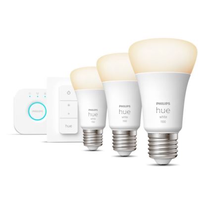 Основен комплект Philips Hue WHITE 3xE27/9,5W 2700K + Hue Bridge и димерен ключ