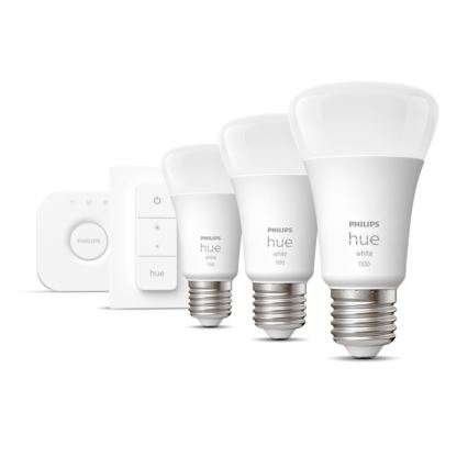 Основен комплект Philips Hue WHITE 3xE27/9,5W 2700K + Hue Bridge и димерен ключ