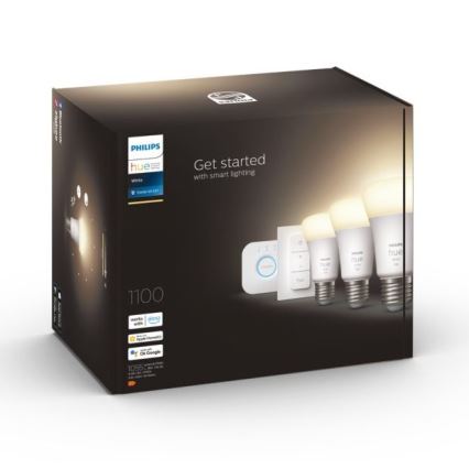Основен комплект Philips Hue WHITE 3xE27/9,5W 2700K + Hue Bridge и димерен ключ