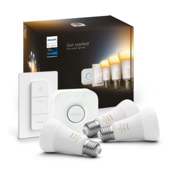 Основен комплект Philips Hue White Ambiance 3xE27/11W 2200-6500K с устройство за свързване и дистанционно управление