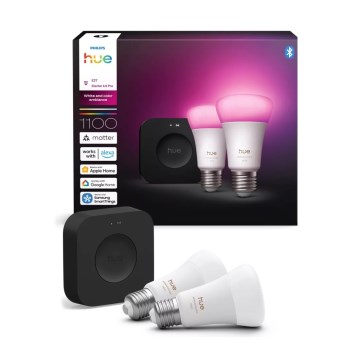 Основен комплект Philips Hue WHITE AND COLOR AMBIANCE 2xE27/8,1W 1000-20000K + устройство за свързване