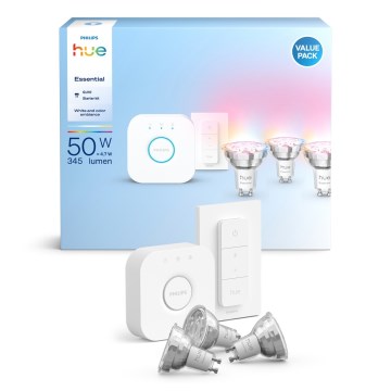 Основен комплект Philips Hue White And Color Ambiance Essential 3xGU10/4,7W/230V 2200-6500K + устройство за свързване